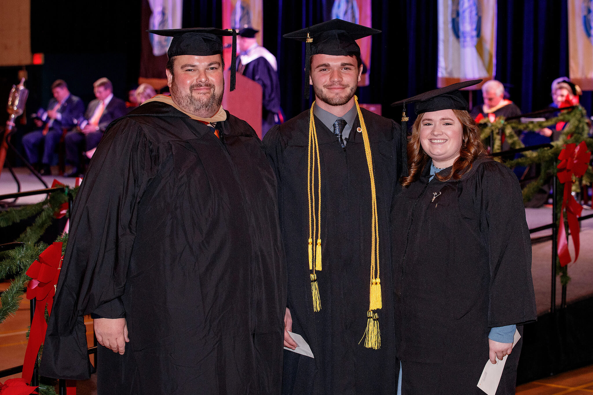 John Abel (left), interim vice chancellor for student affairs, is pictured with Brady Brown (center) and Sydney Snider, the fall 2018 winners of the UT Martin Paul and Martha Meek Leadership Awards.